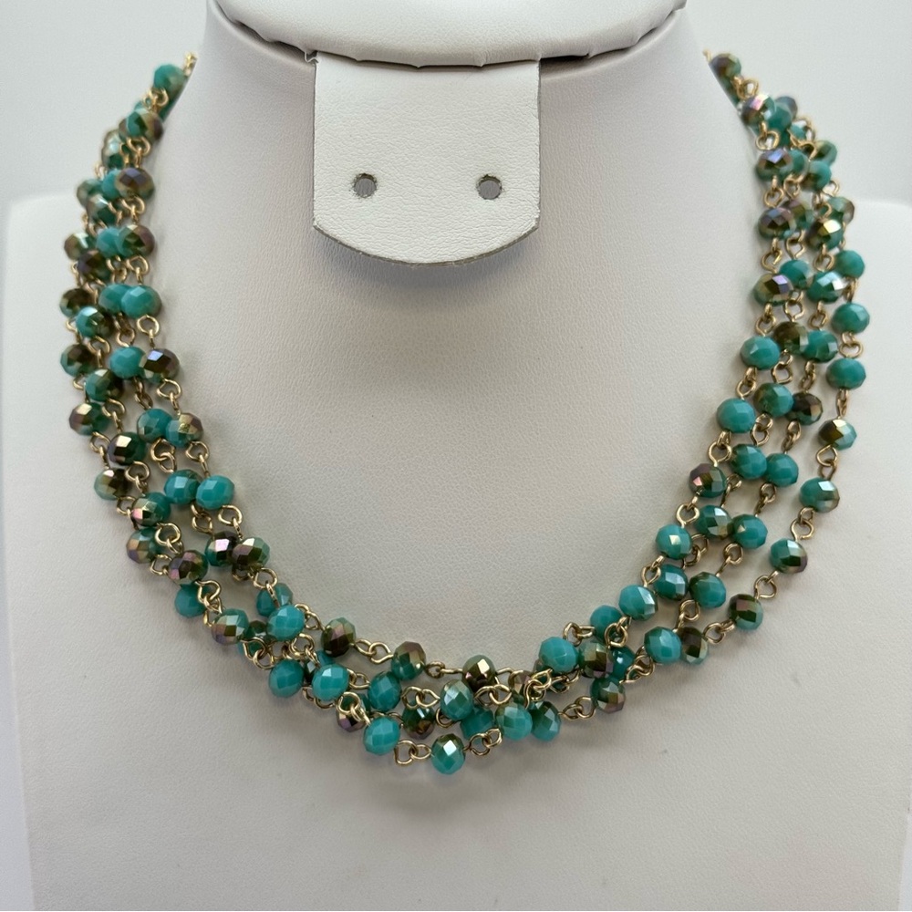 Green Faceted Bead Gold Tone Chain Necklace Adjustable Boho Chic
